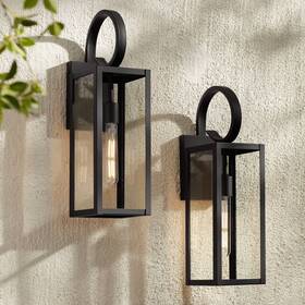 Ks118d3 John Timberland Modern Outdoor Wall Light Fixtures Set Of 2 Black 21 Inch Clear Glass For Exterior