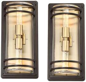 Ks147p8 John Timberland Habitat 16 Inch High Bronze And Brass 2-light Outdoor Wall Light Set Of 2 Ks147p8 John Timberland Habitat 16 Inch High Bronze And Brass 2-light Outdoor Wall Light Set Of 2