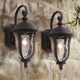 Ks163p8 John Timberland Park Sienna 16 3/4 Inch High Bronze And Glass Outdoor Wall Light Set Of 2