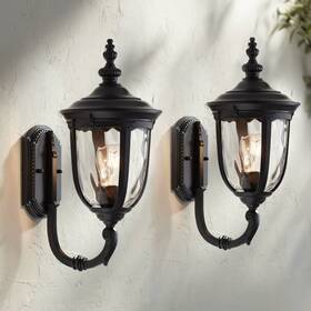 Ks256p8 John Timberland Bellagio 16 1/2 Inch High Black Upbridge Arm Outdoor Wall Light Set Of 2
