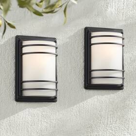 Ks273p8 John Timberland Habitat 11 Inch Black And Frosted Glass Outdoor Wall Lights Set Of 2