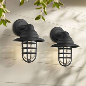 Ks274p8 John Timberland Marlowe 13 Inch High Black Hooded Cage Outdoor Wall Light Set Of 2