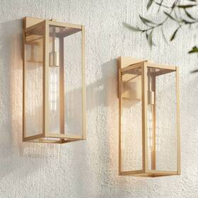 Ks282p8 John Timberland Titan 20 1/4 Inch Rectangular Gold Outdoor Lights Set Of 2