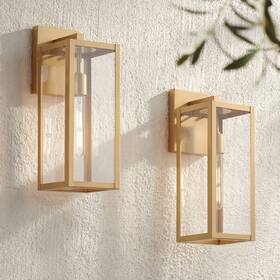 Ks289p8 John Timberland Titan 17 Inch High Soft Gold Clear Glass Outdoor Wall Light Set Of 2