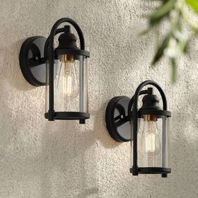 Ks483e5 John Timberland Avani Modern Outdoor Wall Light Fixtures Set Of 2 Black 10 1/4 Inch For Exterior