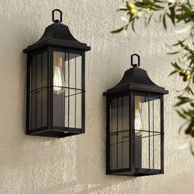 Ks624f7 John Timberland Sunderland 18 1/2 Inch High Black Finish Steel Outdoor Wall Light Set Of 2