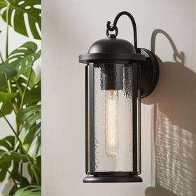 S-3455 John Timberland Bruton 17 Inch High Matte Black And Water Glass Outdoor Wall Light