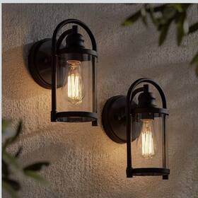 Se-007 John Timberland Avani Farmhouse Outdoor Wall Lanterns Set Matte Black Glass