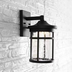 Jonathan Y 445030741753 Campo Medium 11.5 Inch Black Integrated Led Outdoor Wall Lantern Crackled Glass/m Jonathan Y 445030741753 Campo Medium 11.5 Inch Black Integrated Led Outdoor Wall Lantern Crackled Glass/m