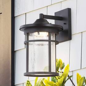 Jyl7450a Jonathan Y Porto Large 14 Inch Black Integrated Led Outdoor Wall Lantern Crackled Sconce