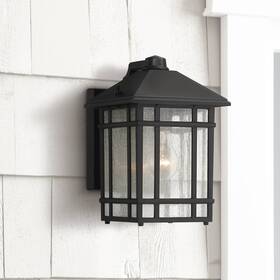 Hs20180113-1 Kathy Ireland Mission Outdoor Wall Light Black Dusk To Dawn 11 1/4 Inch Seedy Glass For Exterior