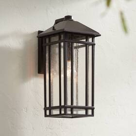Lp125s-2c Kathy Ireland Art Deco Outdoor Wall Light Fixture Rubbed Bronze 16 1/2 Inch Seedy Glass Exterior