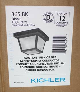 365bk Kichler Flush Mount Outdoor Ceiling Light - Textured Clear Glass Black