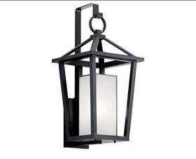 49878bk Kichler 26 Inch H Outdoor Wall Sconce Black With Etched Seeded Glass