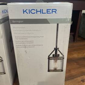 Kichler 737995003715 Barrington Anvil Iron Seeded Glass Cylinder Mini Hanging Pendant Light