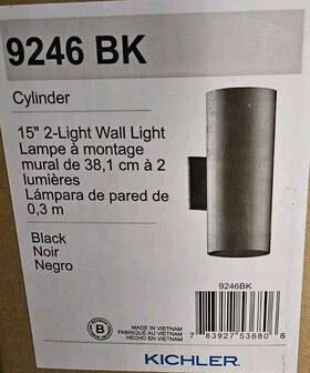 9246bk Kichler Independence 15 Inch 2-light Black Outdoor Hardwired Wall Cylinder Sconce