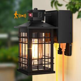 0815-bk Kondras Motion Sensor Porch Light With Gfci Outlets 11.4ftft Dusk To Dawn Outdoor Wall