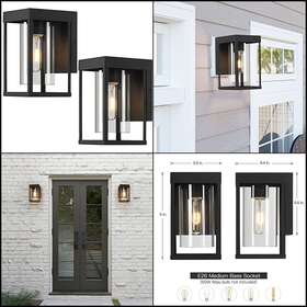 Lampression 414797662037 2-pack Black Outdoor Wall Light Fixtures Exterior Lantern Sconce Clear
