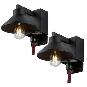 La2286-2w Laplusbelle 1-light Matte Black Hardwired Outdoor Barn Light Sconce With Gfci Outlet 2-pack