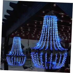 Lewis&wayne 768795994736 Hanging Solar Chandelier Outdoor 30s Acrylic Clear Beaded Blue Light