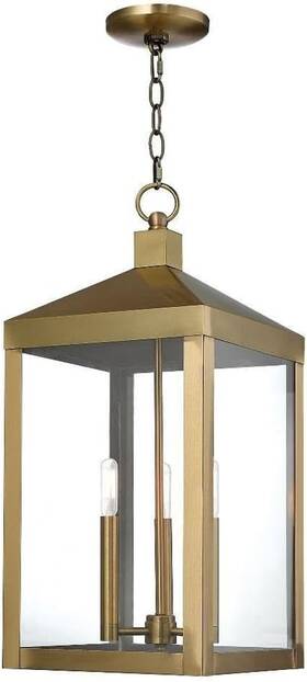 Lighting 445012713792 Antique Brass Three-light Outdoor Pendant - Nyack Collection 10.5