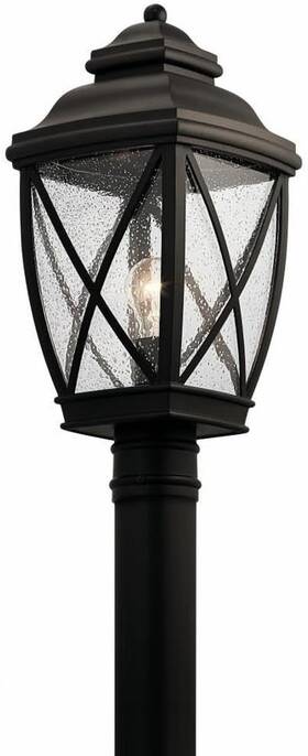 Lighting 726084077041 Tangier 19.75 Inch 1 Light Outdoor Post With Clear Seeded Glass In Olde Bronze