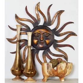 97918 Litton Lane 37 Inch X Metal Brass Sun Wall Decor With Distressed Copper Like Finish 97918 Litton Lane 37 Inch X Metal Brass Sun Wall Decor With Distressed Copper Like Finish