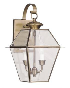 2281-01 Livex 706090174651 Lighting Westover 2-light Outdoor Wall Lantern Antique Brass 18