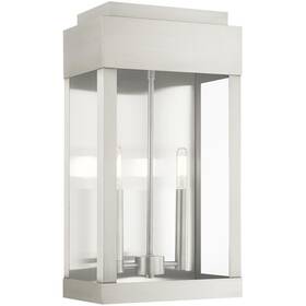 21238-91 Livex Lighting York 2 Light 19 Inch Brushed Nickel Outdoor Wall Lantern