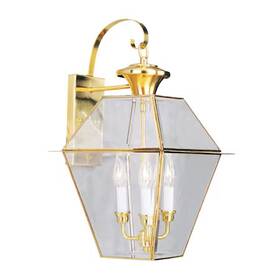 2381-02 Livex Lighting Westover 3 Light Polished Brass Outdoor Wall Lantern