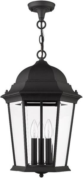 Livex Lighting 847284071438 Outdoor Hanging Lantern Light 3-light Black Clear Glass 19 Inch X 12.5 Traditional