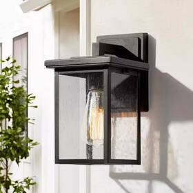 1006419917 Lnc Modern 10.5 Inch Black Outdoor Wall Lantern Sconce Clear Seeded Glass Shade