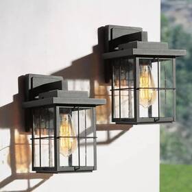 6vzrfihd1254d37 Lnc 11 Inch 2-pack Black Square Outdoor Wall Lantern Sconce Modern Industrial Seeded