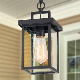 Lnc 711181889246 1-light Black Square Outdoor Pendant Light For Patio Modern Hanging Ligh