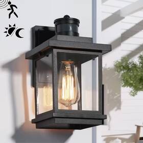 Lnc 744759877956 Modern 1-light Motion Sensor Outdoor Wall Lantern Textured Black Clear Glass Lig