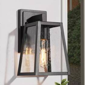 Lnc 810078490791 Modern Matte Black 1-light Industrial Linear Outdoor Sconce Seeded Glass