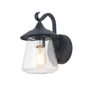 Lnc 811159031018 1-light Black Outdoor Wall Lantern Sconce With Seeded Glass Shade