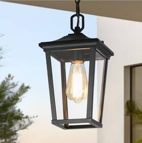A03278p Lnc 12.5 Inch Modern Black Outdoor Small Pendant 1-light Clear Glass Lantern