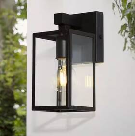 A05527 Lnc 9.3 In Modern Outdoor Wall Lantern Sconce Black Clear Glass - 1