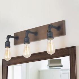 A03376 Lnc Classic Linear Wall Sconce With Industrial Design And Wood 3-light Black A03376 Lnc Classic Linear Wall Sconce With Industrial Design And Wood 3-light Black