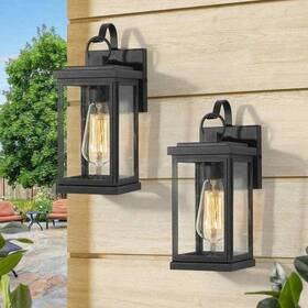 Ebevvahd1738d58 Lnc 1-light Matte Black Hardwired Outdoor Wall Lantern Sconce With Seeded 2 Pk