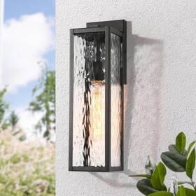 Eqe7fyhd15047a8 Lnc Outdoor Wall Lantern Modern Rectangle Textured Black With Water Glass Shade