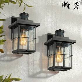 Ev26jrhd1745dg8 Lnc Modern Black Motion Sensing Outdoor Sconce With Seeded Glass Shade Farmhouse