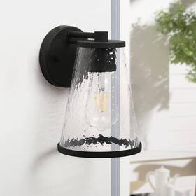 Feuie2hd1063bz8 Lnc Modern Black Outdoor Wall Lantern Sconce With Cone Textured Glass Shade