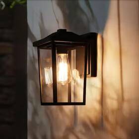 Imaq7jhd14374t7 Lnc Textured Black 1-light Modern Lantern Outdoor Sconce Clear Glass Shade - C3