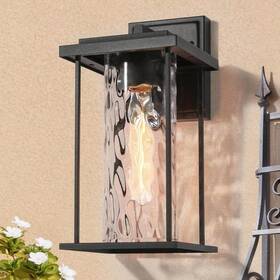 Jzze7fhd1099wb9 Lnc 13.4 Inch Modern Black 1-light Outdoor Wall Lantern Sconce With Wavy Glass Jzze7fhd1099wb9 Lnc 13.4 Inch Modern Black 1-light Outdoor Wall Lantern Sconce With Wavy Glass