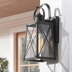 Mbzmauhd1151bv7 Lnc Craftsman 1-light Matte Black Outdoor Wall Lantern Sconce With Clear Seeded