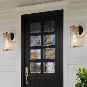 Mzzu63hd1064g08 Lnc Modern Satin Gold 1-light Outdoor Wall Sconce Textured Black Cylinder