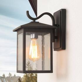 Ndbnhn13274b2qi Lnc Modern Textured Black Outdoor Sconce With Seeded Glass Shade 1-light Weather