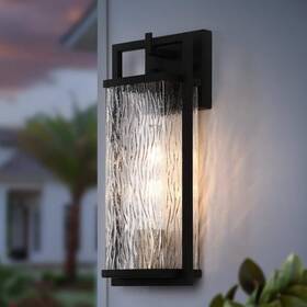 Nnymizhd1270199 Lnc Modern Black Outdoor Wall Lantern Sconce With Textured Seeded Glass Shade Gold